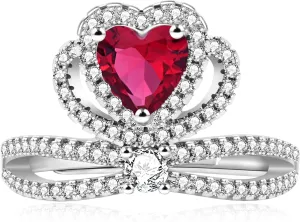 | Colorful Zircon Ring | Heart Design | Adjustable Open Band | Crown Style | Valentine's Day Jewelry | Women's Ring | YA4665