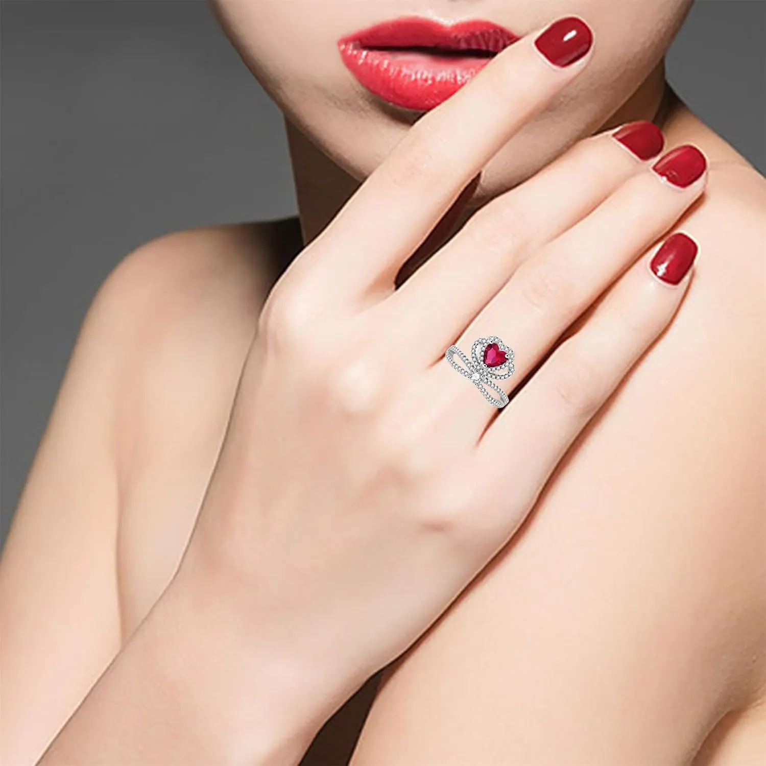 | Colorful Zircon Ring | Heart Design | Adjustable Open Band | Crown Style | Valentine's Day Jewelry | Women's Ring | YA4665
