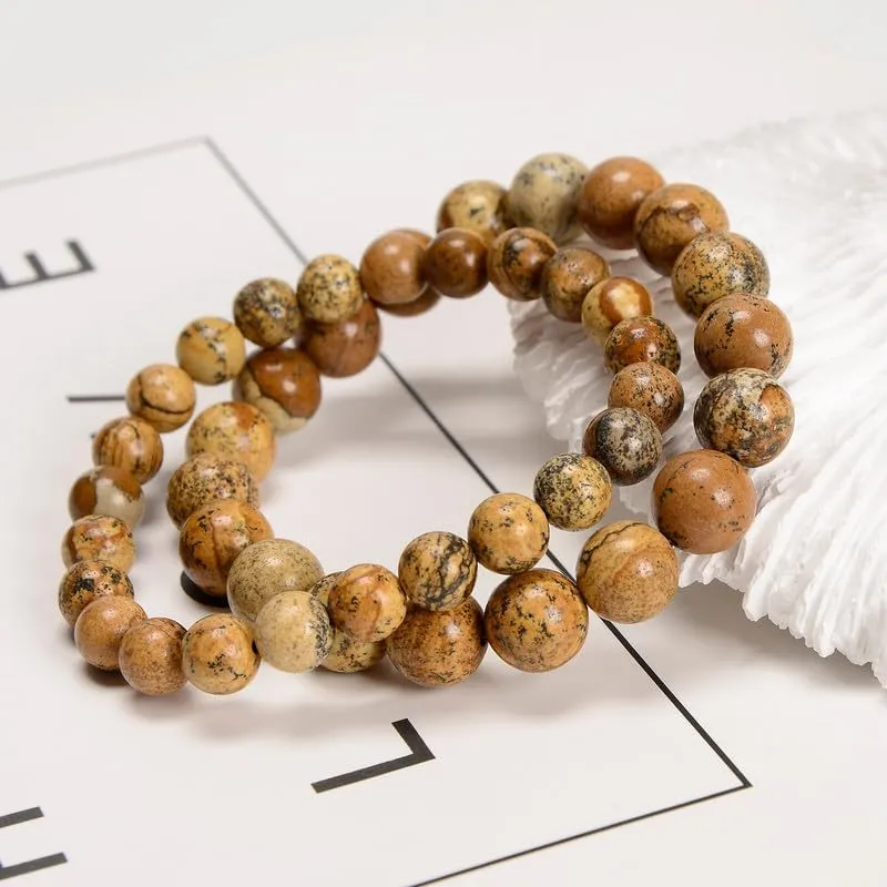 01 2pcs/set (8mm 10mm), Healing Gemstone Bracelet with Spiritural Energy Power, Round Beads Stretch Bracelets for Women Men Gift