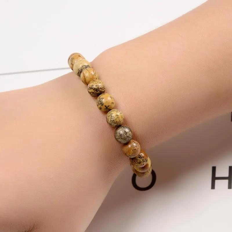 01 2pcs/set (8mm 10mm), Healing Gemstone Bracelet with Spiritural Energy Power, Round Beads Stretch Bracelets for Women Men Gift