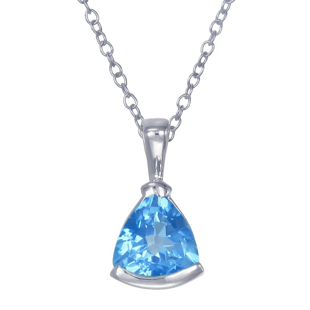0.90 cttw Pendant Necklace, Swiss Blue Topaz Trillion Shape Pendant Necklace for Women in .925 Sterling Silver with Rhodium, 18 Inch Chain, Channel Setting