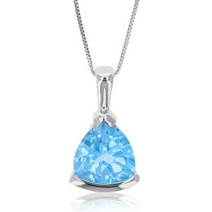 0.90 cttw Pendant Necklace, Swiss Blue Topaz Trillion Shape Pendant Necklace for Women in .925 Sterling Silver with Rhodium, 18 Inch Chain, Channel Setting