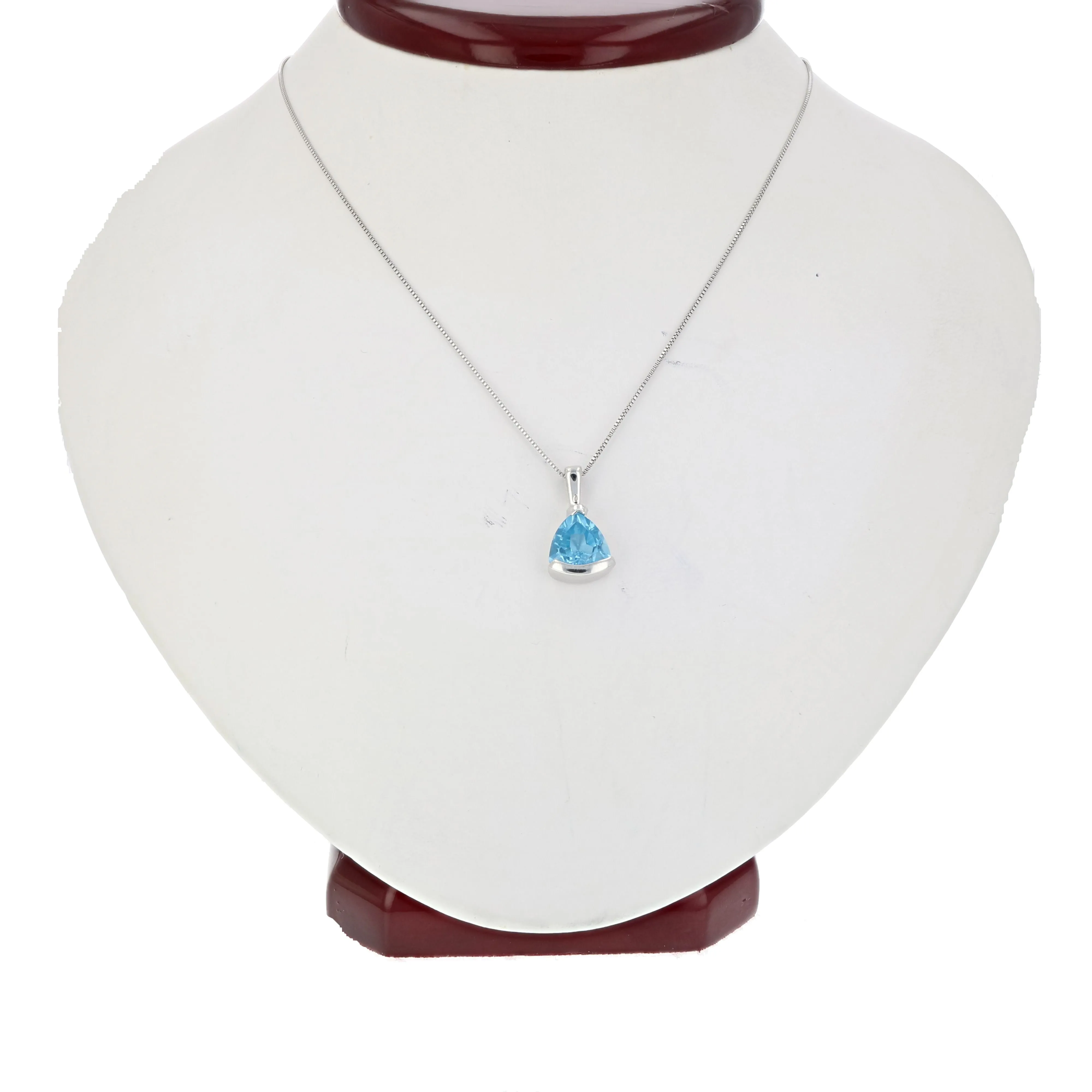 0.90 cttw Pendant Necklace, Swiss Blue Topaz Trillion Shape Pendant Necklace for Women in .925 Sterling Silver with Rhodium, 18 Inch Chain, Channel Setting