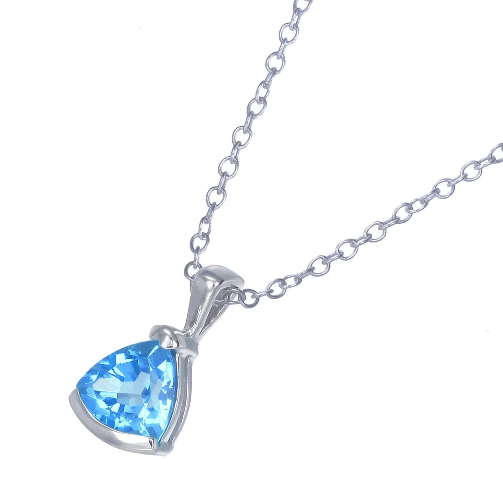 0.90 cttw Pendant Necklace, Swiss Blue Topaz Trillion Shape Pendant Necklace for Women in .925 Sterling Silver with Rhodium, 18 Inch Chain, Channel Setting