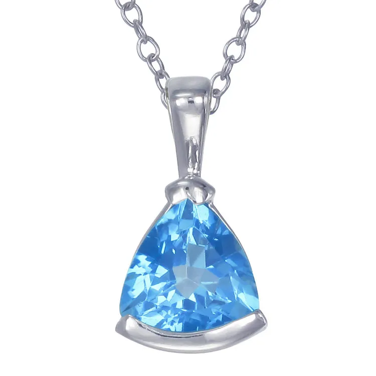 0.90 cttw Pendant Necklace, Swiss Blue Topaz Trillion Shape Pendant Necklace for Women in .925 Sterling Silver with Rhodium, 18 Inch Chain, Channel Setting