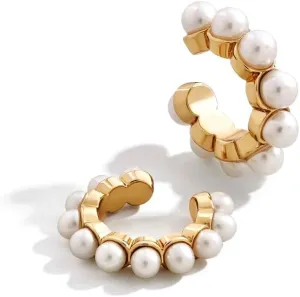 1 pair Bohemian Pearls Ear Cuff Boho C-shape Imitation Pearl Circle Clip for No Piercing Women Fashion Round Elegant Earcuff Earrings Party Wedding Jewelry