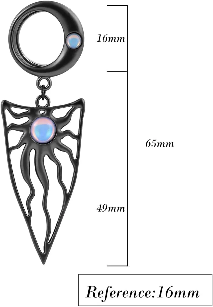 1 Pair Moon Sun Inlaid Opal Dangle Ear Gauges Piercing Stainless Steel Plugs and Tunnels Elegant Temperament Ear Stretchers Earrings Expander.