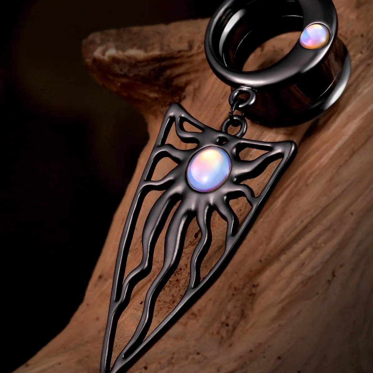 1 Pair Moon Sun Inlaid Opal Dangle Ear Gauges Piercing Stainless Steel Plugs and Tunnels Elegant Temperament Ear Stretchers Earrings Expander.