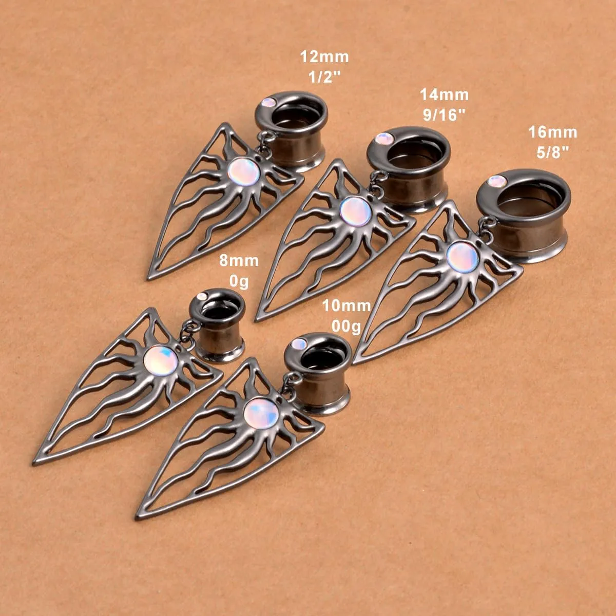1 Pair Moon Sun Inlaid Opal Dangle Ear Gauges Piercing Stainless Steel Plugs and Tunnels Elegant Temperament Ear Stretchers Earrings Expander.