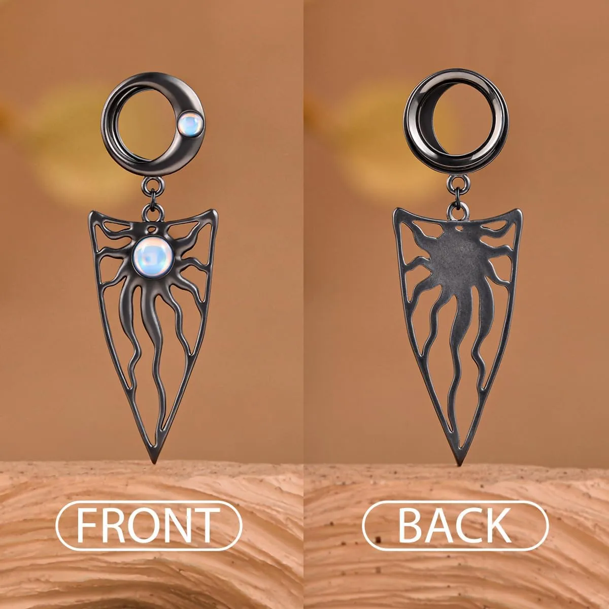 1 Pair Moon Sun Inlaid Opal Dangle Ear Gauges Piercing Stainless Steel Plugs and Tunnels Elegant Temperament Ear Stretchers Earrings Expander.