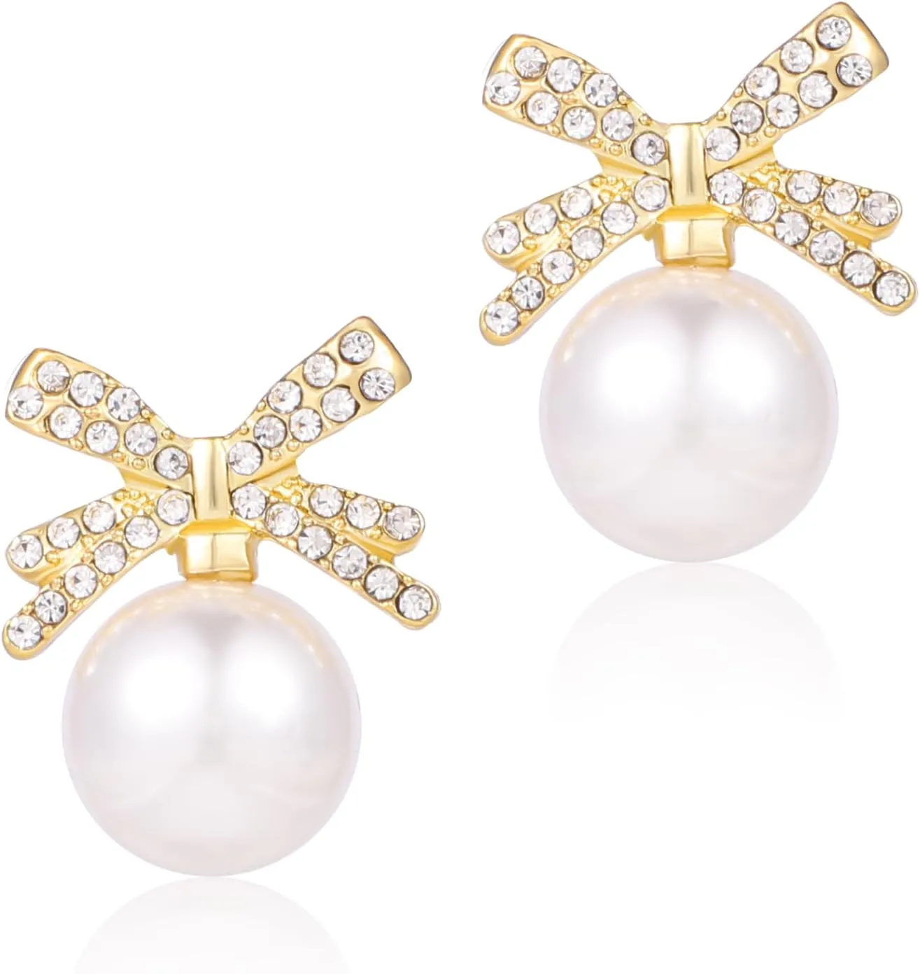 1 Pair Pearl Bow Earrings, Elegant Pearl Drop Dangle Earrings Rhinestone Bow Stud Earrings Dainty Bowknot Earrings Fashion Pearl Statement Earrings Jewelry Gifts for Women Girls