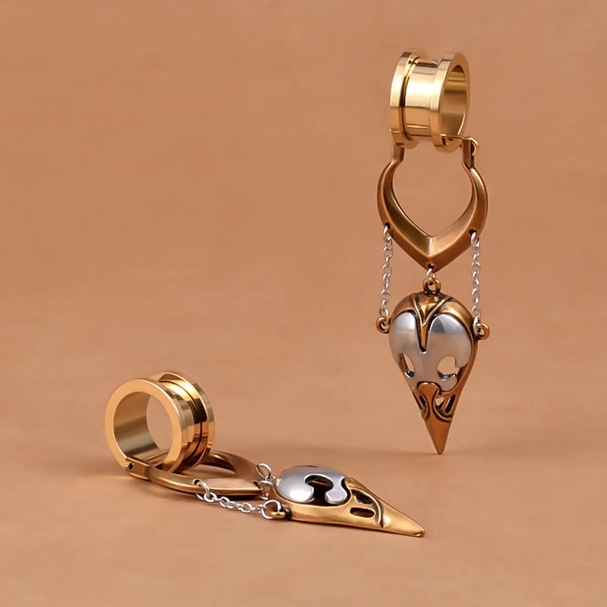 1 Pair Stainless Steel Ear Gauges Piercing Stainless Steel Buckle Crow Skeleton Dangle Ear Gauges Piercing Plugs and Tunnels Elegant Ear Stretchers Earrings Expander 6mm to 25mm.