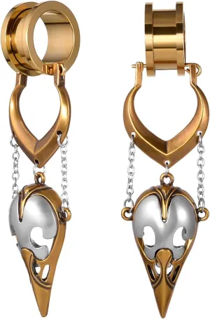1 Pair Stainless Steel Ear Gauges Piercing Stainless Steel Buckle Crow Skeleton Dangle Ear Gauges Piercing Plugs and Tunnels Elegant Ear Stretchers Earrings Expander 6mm to 25mm.