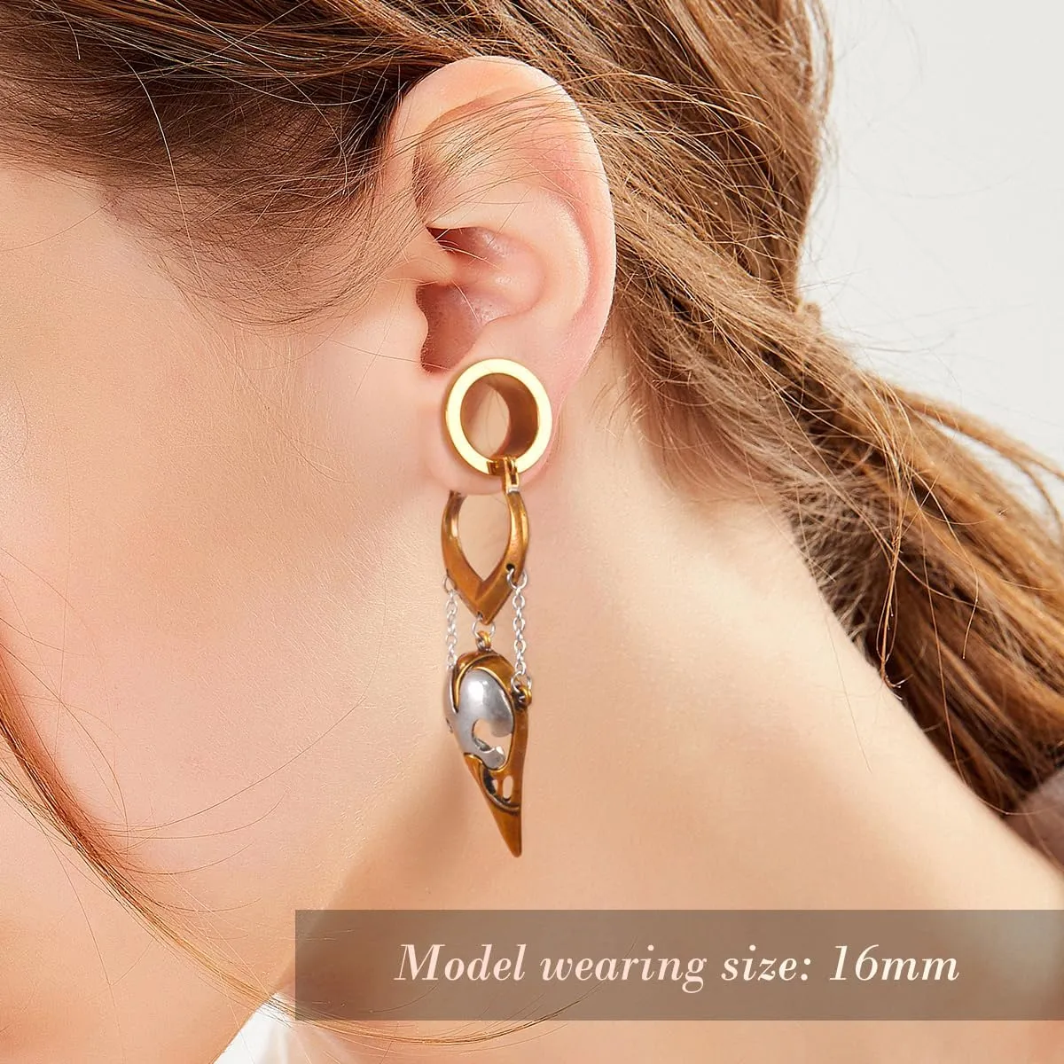 1 Pair Stainless Steel Ear Gauges Piercing Stainless Steel Buckle Crow Skeleton Dangle Ear Gauges Piercing Plugs and Tunnels Elegant Ear Stretchers Earrings Expander 6mm to 25mm.
