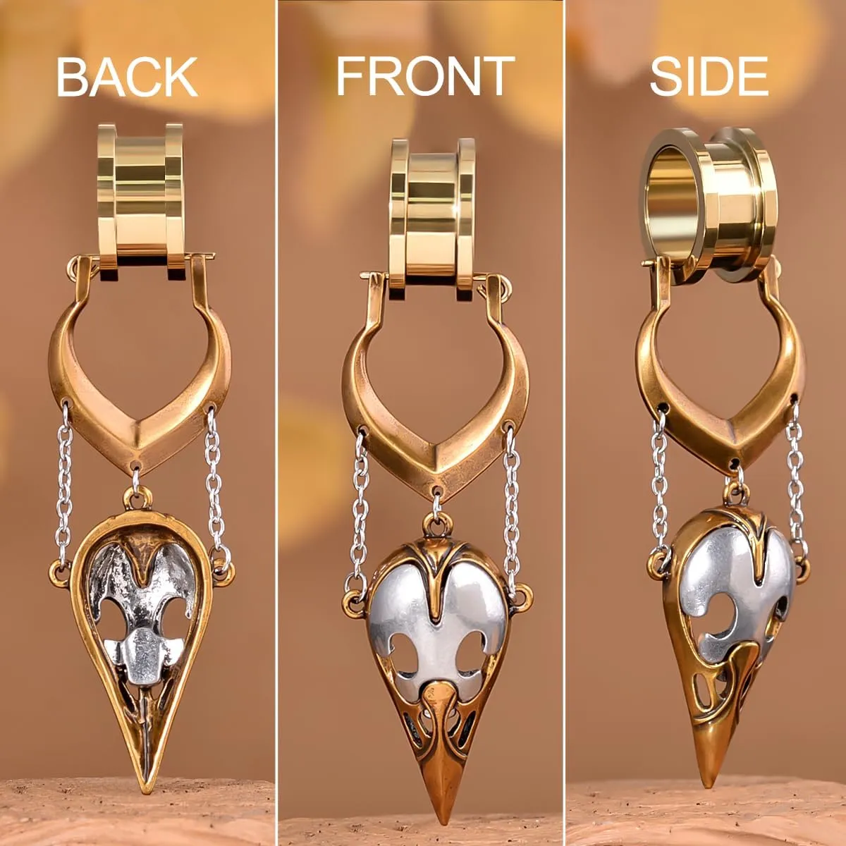 1 Pair Stainless Steel Ear Gauges Piercing Stainless Steel Buckle Crow Skeleton Dangle Ear Gauges Piercing Plugs and Tunnels Elegant Ear Stretchers Earrings Expander 6mm to 25mm.