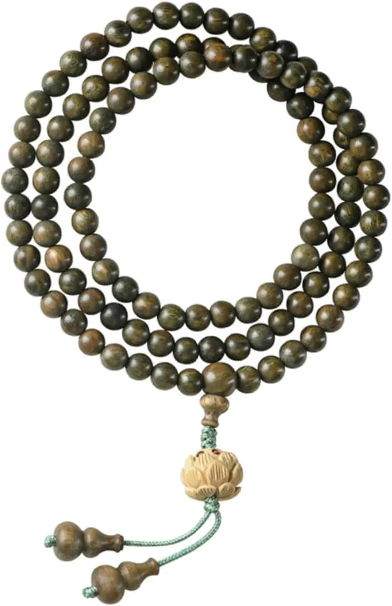 108 Bead Sandalwood Bracelet Wooden Prayer Beads for Men Women Elastic Cord Wrist Chain