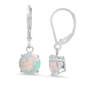 10K White Gold Round Checkerboard Cut Gemstone Leverback Earrings (8mm)