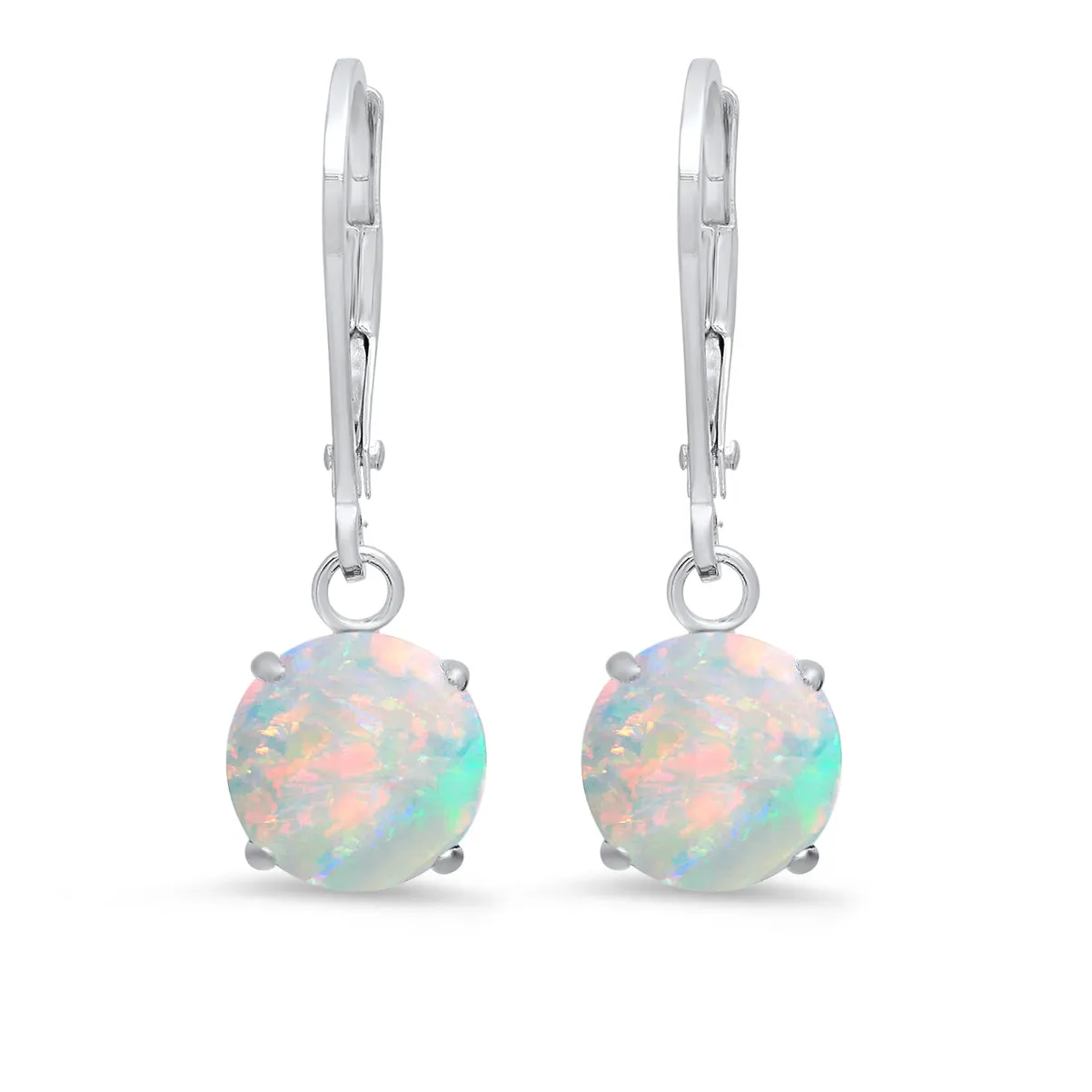 10K White Gold Round Checkerboard Cut Gemstone Leverback Earrings (8mm)