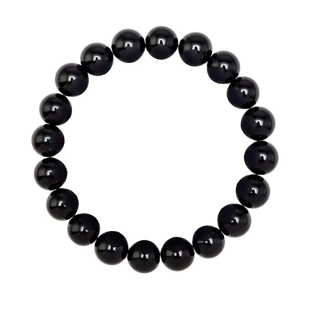 10mm Shiny Black Onyx Beaded Bracelet for Men - Truth and Strength - High Quality Stretch Black Gemstone Beads Mens Bracelet Size Medium - Made in USA - Gift For Men