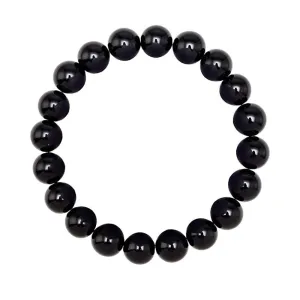 10mm Shiny Black Onyx Beaded Bracelet for Men - Truth and Strength - High Quality Stretch Black Gemstone Beads Mens Bracelet Size Medium - Made in USA - Gift For Men