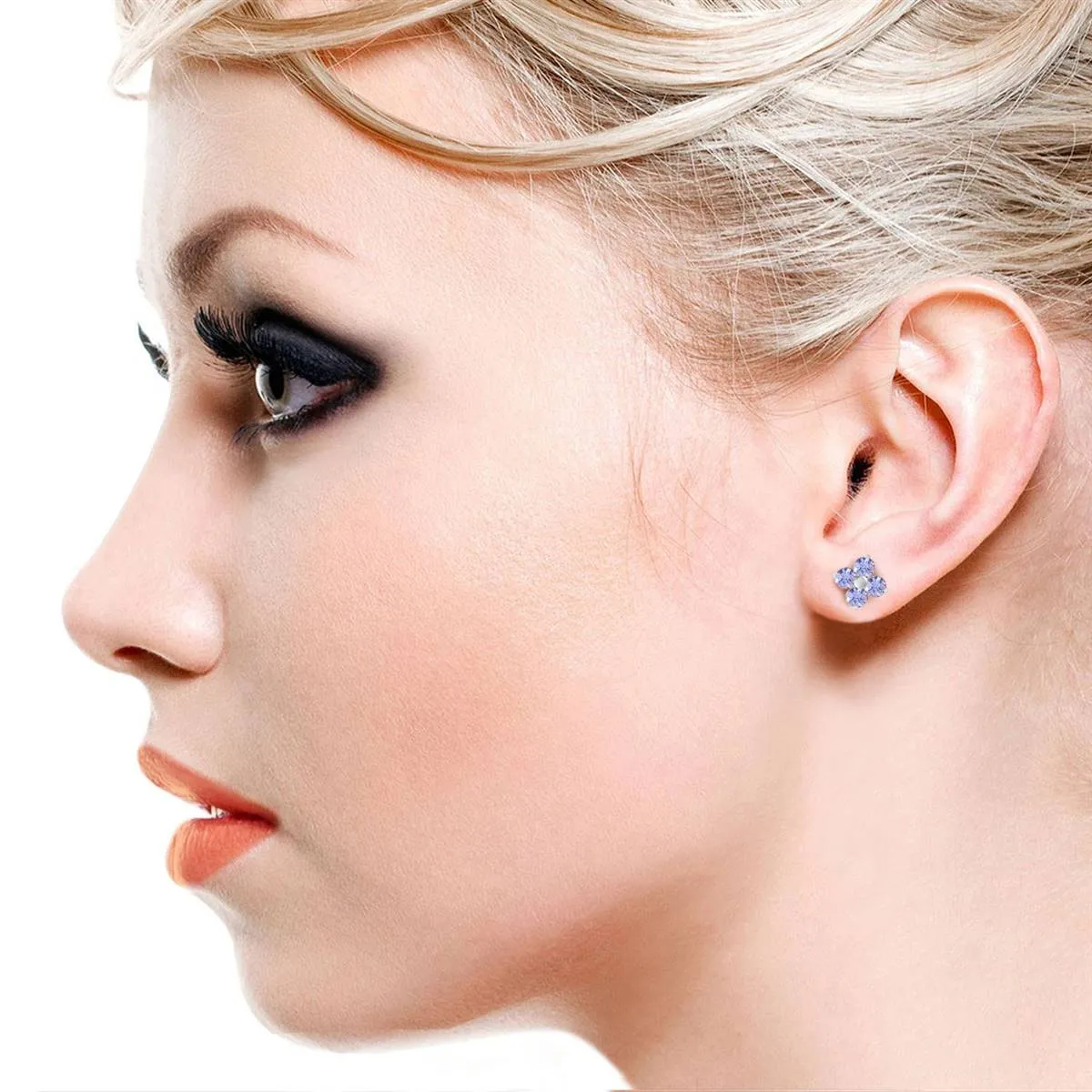 1.15 Carat 14K Solid White Gold Stud Earrings Natural Tanzanite