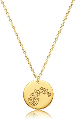 12 Birth Month Flower Pendant Necklace 14K Gold Plated Dainty Simple Month Birth Floral Disc Pendant Engrave Coin Necklace Minimalist Delicate Custom Personalized Jewelry Mom Daughter BFF Gift