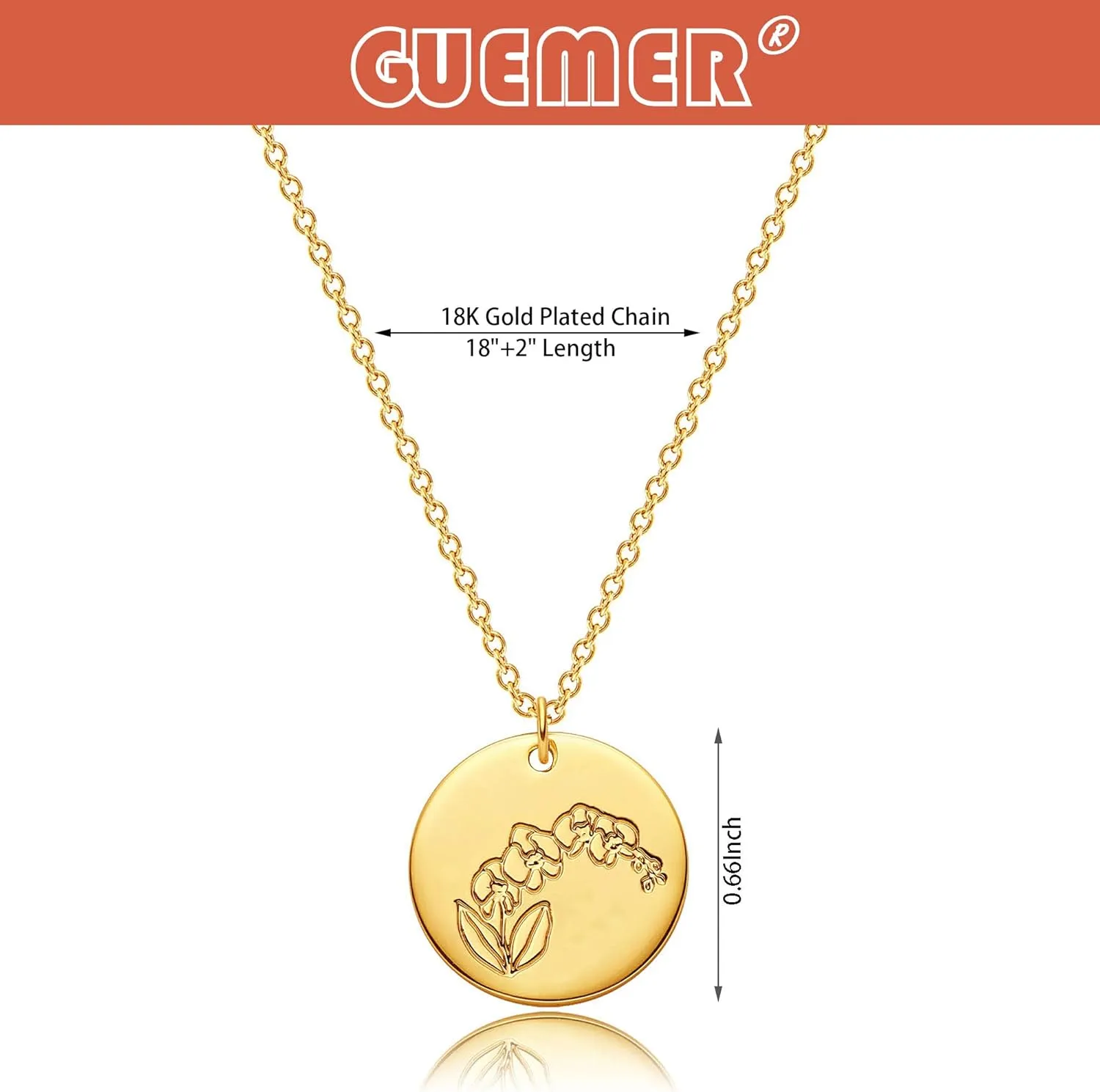 12 Birth Month Flower Pendant Necklace 14K Gold Plated Dainty Simple Month Birth Floral Disc Pendant Engrave Coin Necklace Minimalist Delicate Custom Personalized Jewelry Mom Daughter BFF Gift