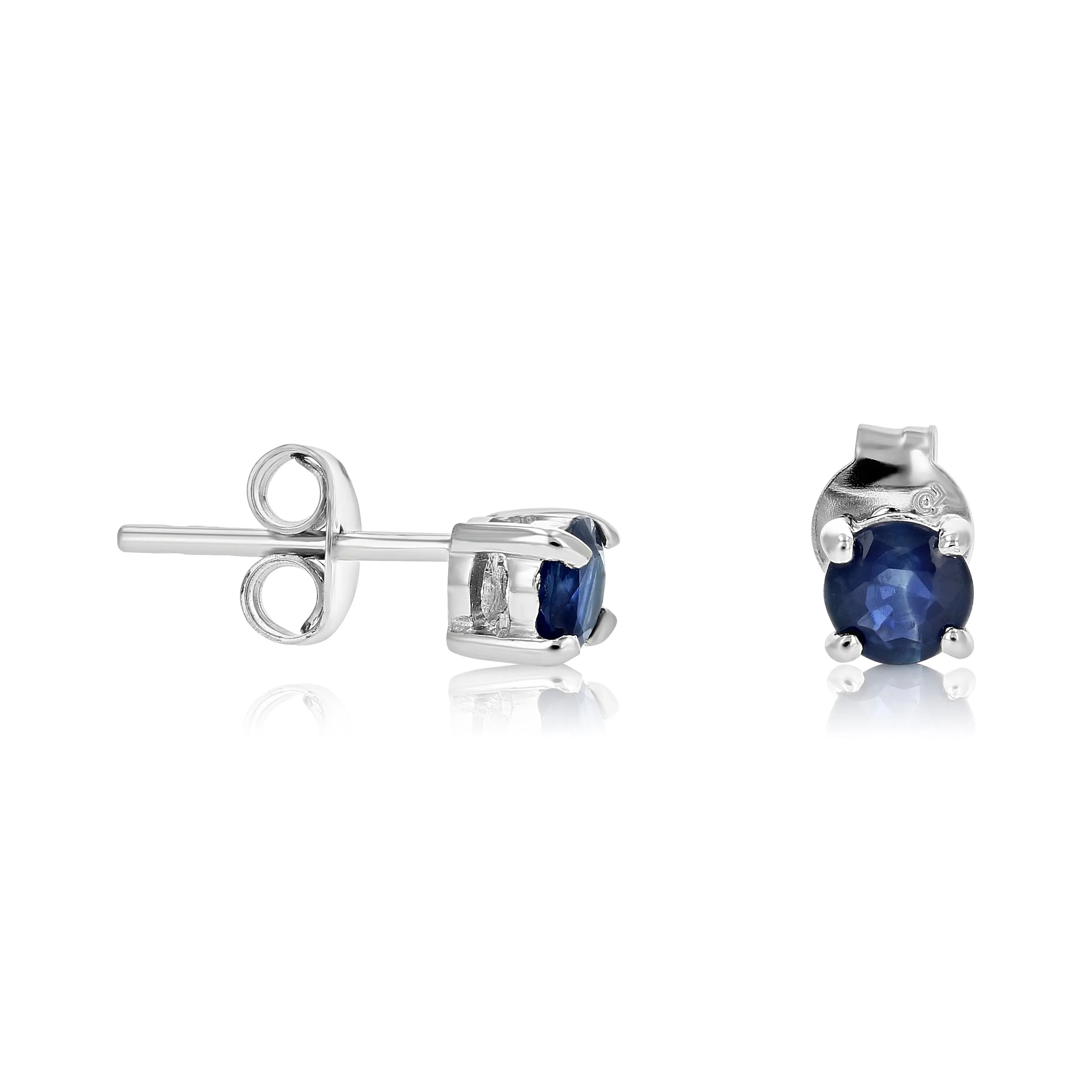 1/2 cttw Round Blue Sapphire Stud Earrings in .925 Sterling Silver with Rhodium