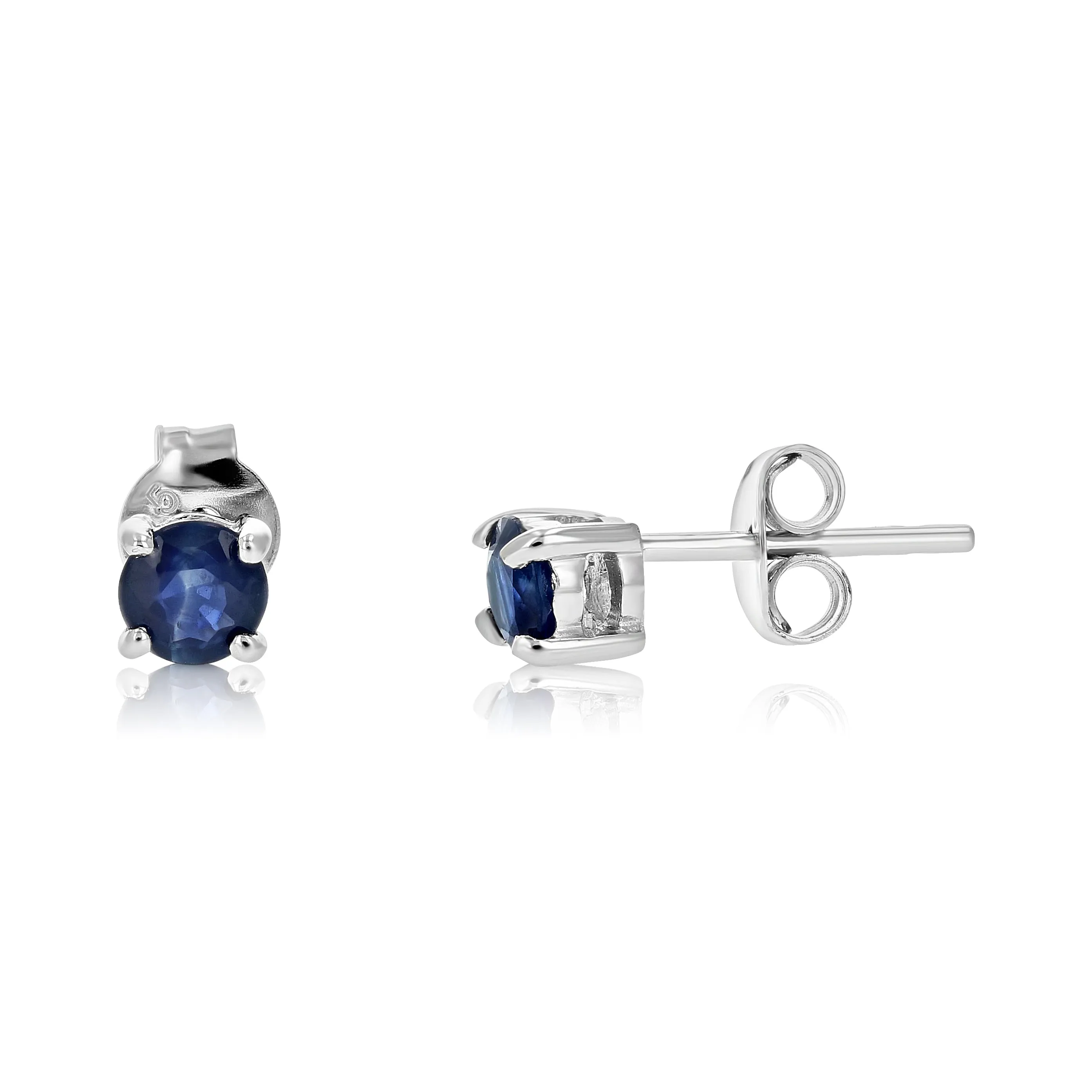 1/2 cttw Round Blue Sapphire Stud Earrings in .925 Sterling Silver with Rhodium