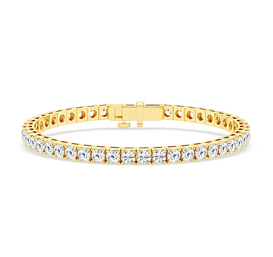 12.00 Carat tw Beautiful Yellow Gold Round Brilliant Cut Shiny Diamond Ladies Tennis Bracelet.Secure Double Clasp.