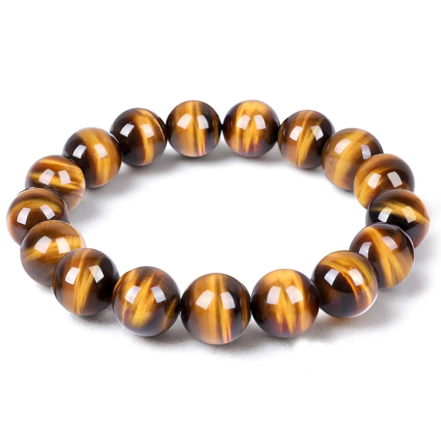 12MM Tiger Eye Bracelet for men women,Release stress and fear,Courage And Confidence Bracelet, Handmade Natural Stone Crystal Bead jewelry Chakra Protection Bracelets (12MM)