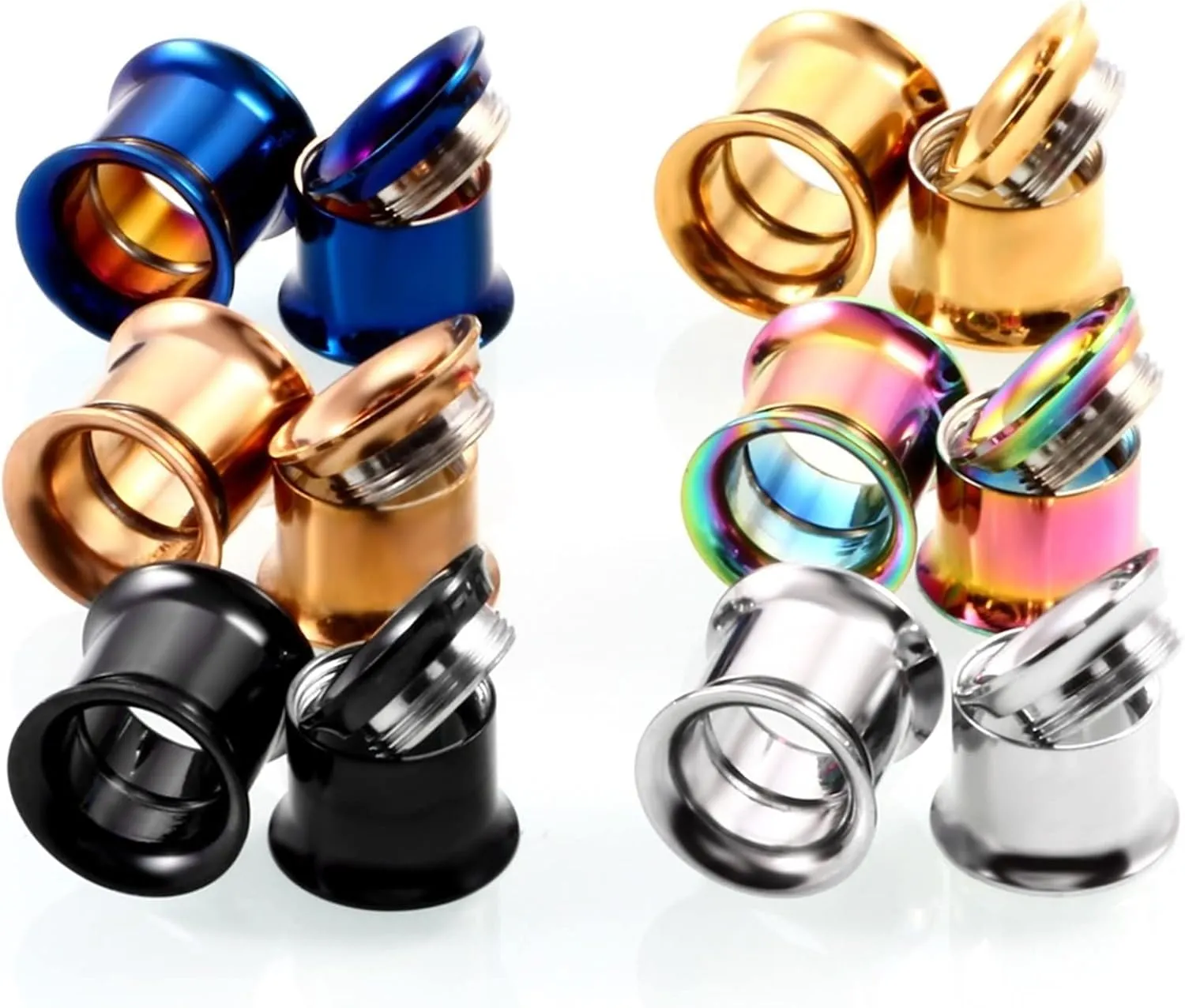 12Pcs Large Tunnel Plug, Unique Gauges for Ears Multicolor Hoop Stainless Steel Tunnel Gauges