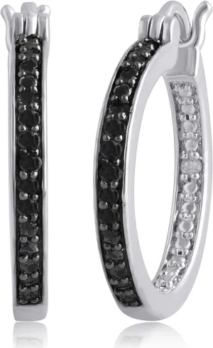 1/3 Cttw Inside out Black Diamond Hoop Earring for Women |Gift Box Included
