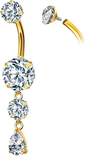 14G Gold Belly Button Ring Titanium Dangle Belly Rings Hypoallergenic Dangling Belly Button Piercing Internally Threaded CZ Belly Piercing Jewelry for Women