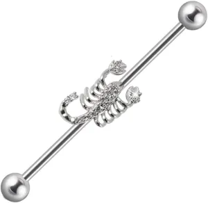 14G Scorpion Gecko 38mm Industrial Barbell Earrings for Women Men 316L Stainless Steel Shiny CZ Industrial Bar Cartilage Helix Piercing Barbell Industrial Piercing Jewelry