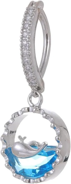 14G Whale Dangle Belly Button Ring Clicker Belly Navel Rings 316L Surgical Steel Belly Curved Barbell D-Shaped Reverse Belly Rings Body Piercing Jewelry for Women