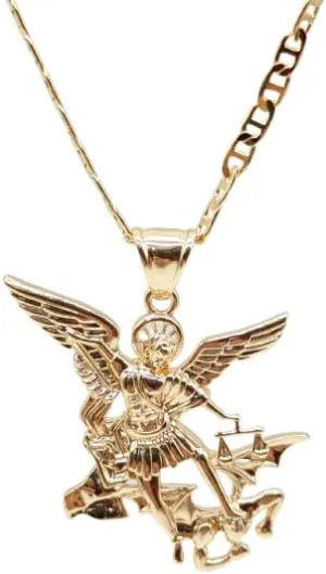 14K Gold Plated Archangel Saint Michael Necklace 22" LONG-28x20mm / 14k Oro Laminado Arcngel San Miguel Cadena 22" Largo - RAYSET14-G