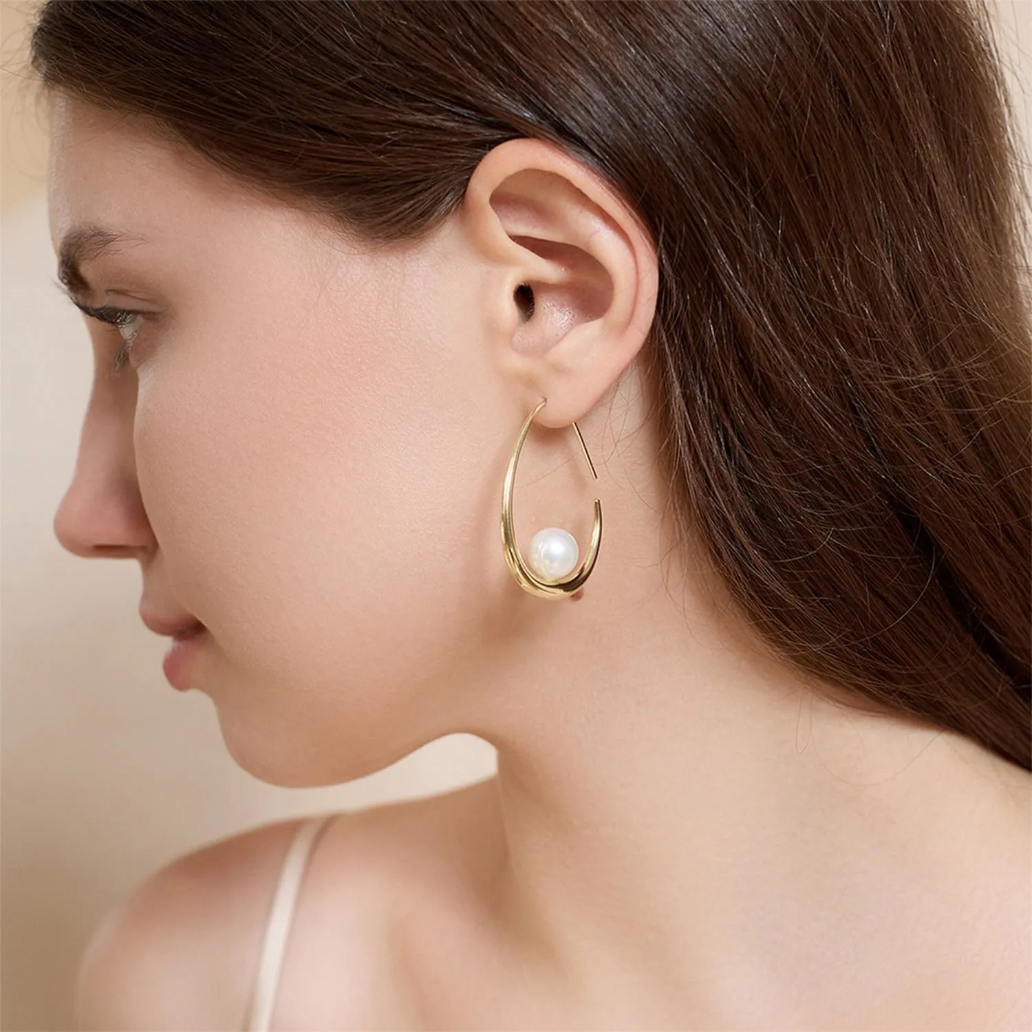 14k Gold Plated Lightweight Pearl Earrings,Trendy Jewelry,Teardrop Hoop Earrings for Women,Pearl Drop Earrings,Elegant Jewelry for Gifts