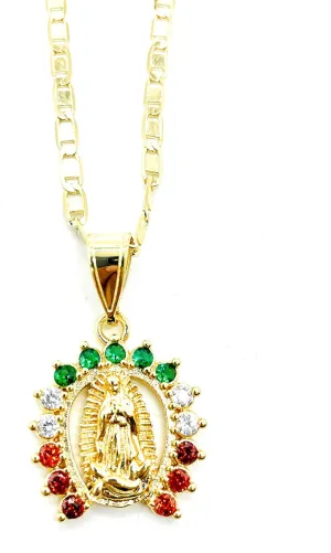 14K Gold Plated Our Lady of Guadalupe Necklace 22" LONG-25x20mm / 14k Bao De Oro Virgen de Guadalupe Cadena 22" Largo - RAYSET99-G