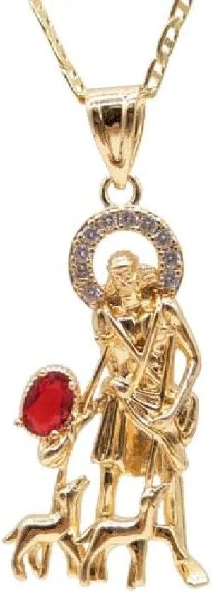 14K Gold Plated Saint Lazarus Necklace 22" LONG-45x15mm / 14k Bao de oro San Lazaro Cadena 22" Largo - RAYSET01-G-2
