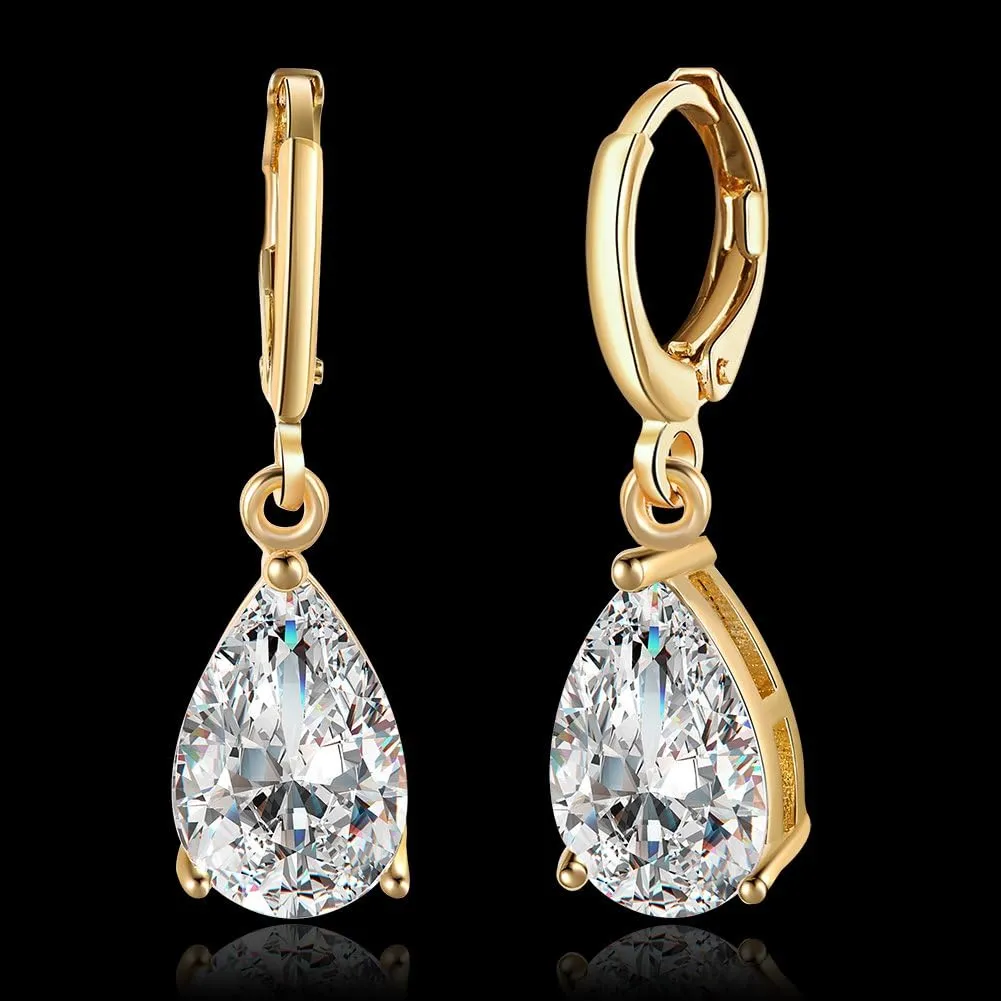 14K Gold Plated Teardrop Cubic Zirconia Dangle Drop Small Hoop Earrings For Womens Oval Dangling Wedding Hypoallergenic Fashion Elegant Diamond Jewelry Gifts Bridesmaid