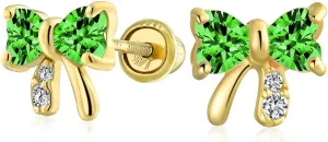 14K Gold Small Bow Stud Earrings with Simulated CZ Elegant Cartilage Piercing for Women with Screw Back