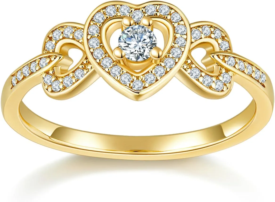 14K Gold/White Gold Plated Infinity Rings Women, Heart Infinity Promise Ring, Stackable CZ Simulated Diamond Eternity Bands, Dainty Open, Minimalist Knuckle, Non Tarnish Comfort Fit  2mm Band Size 4-12