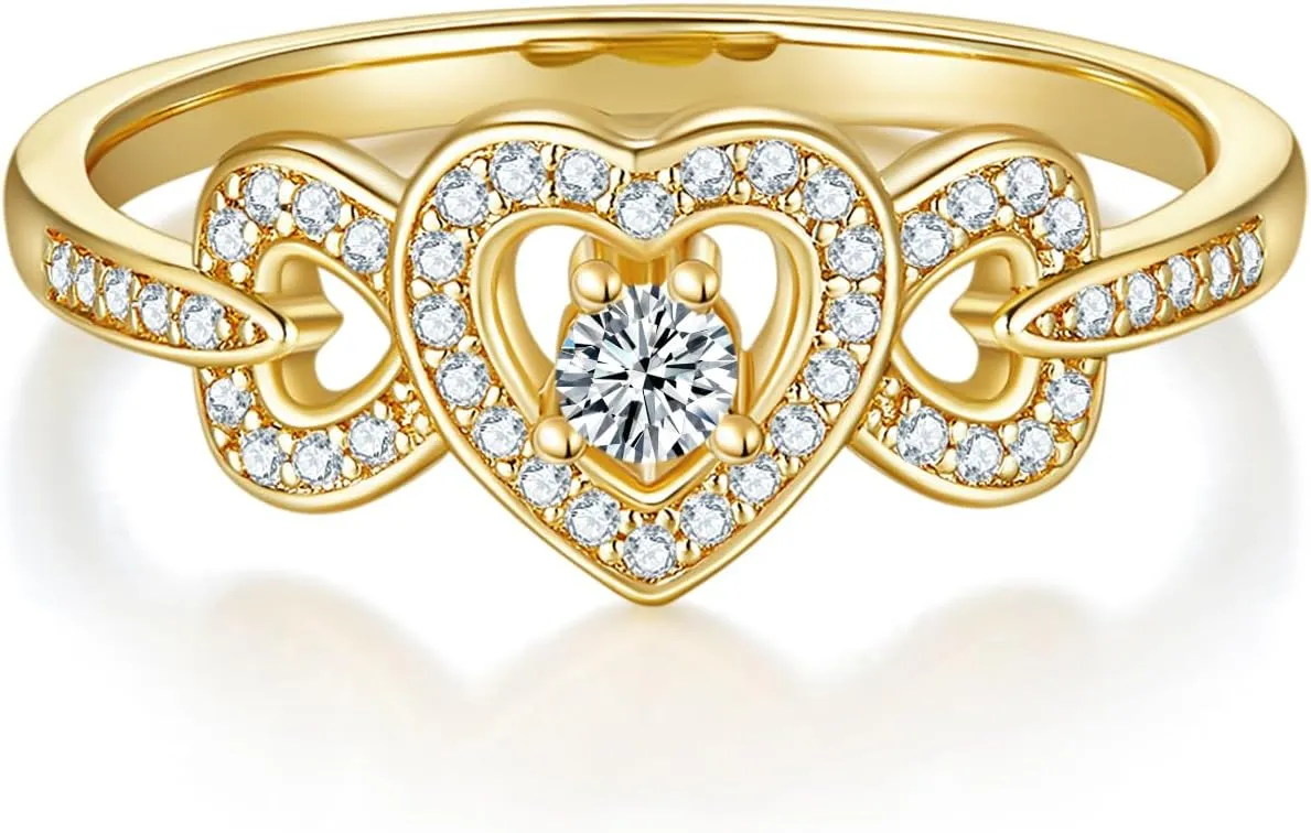 14K Gold/White Gold Plated Infinity Rings Women, Heart Infinity Promise Ring, Stackable CZ Simulated Diamond Eternity Bands, Dainty Open, Minimalist Knuckle, Non Tarnish Comfort Fit  2mm Band Size 4-12