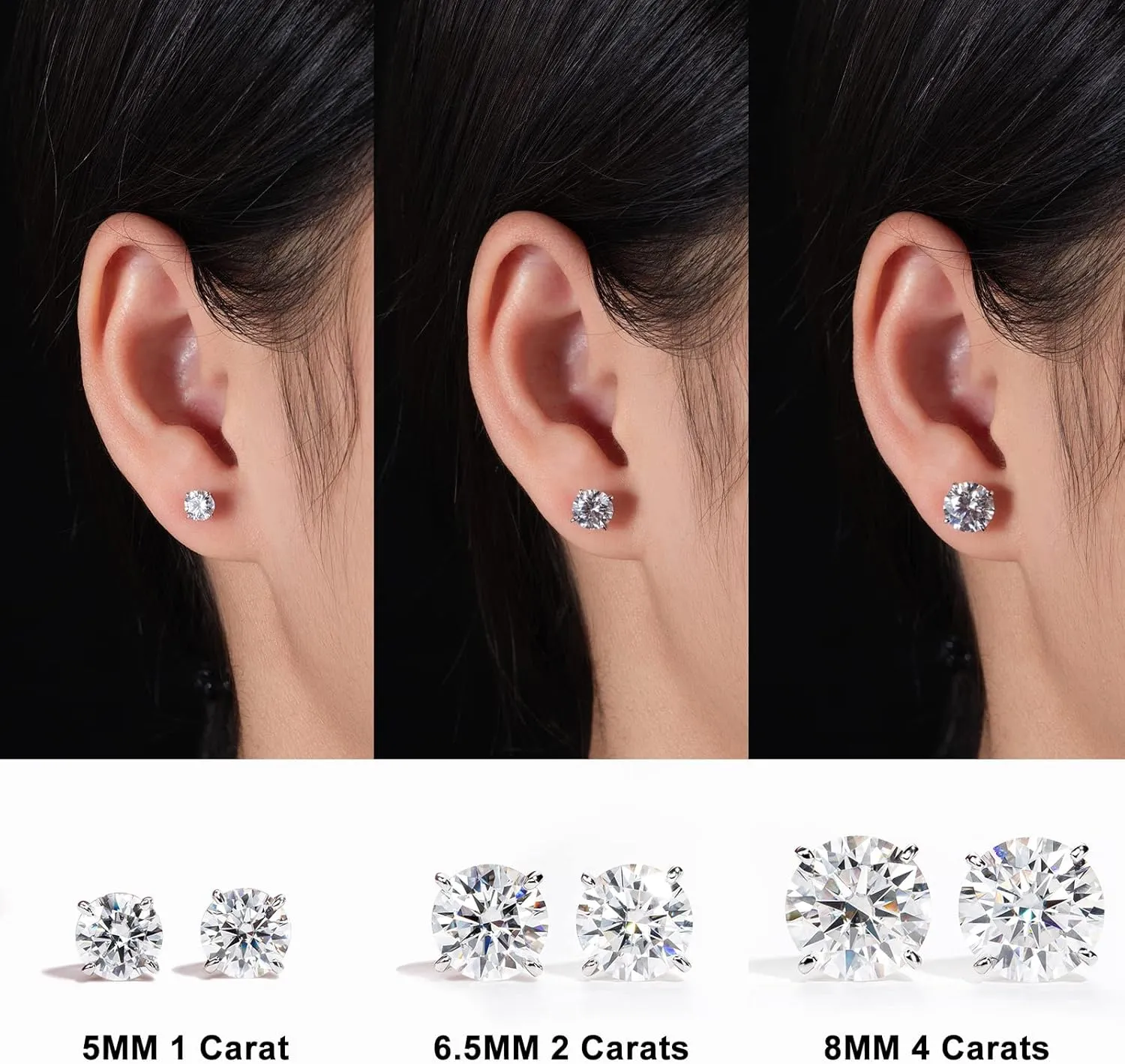 14K Solid White Gold Moissanite Stud Earrings, -4 CTTW, D Color & Flawless Moissanites, 4 Prongs Earring Gifts for Women Men, Elegant Jewelry Box Packed