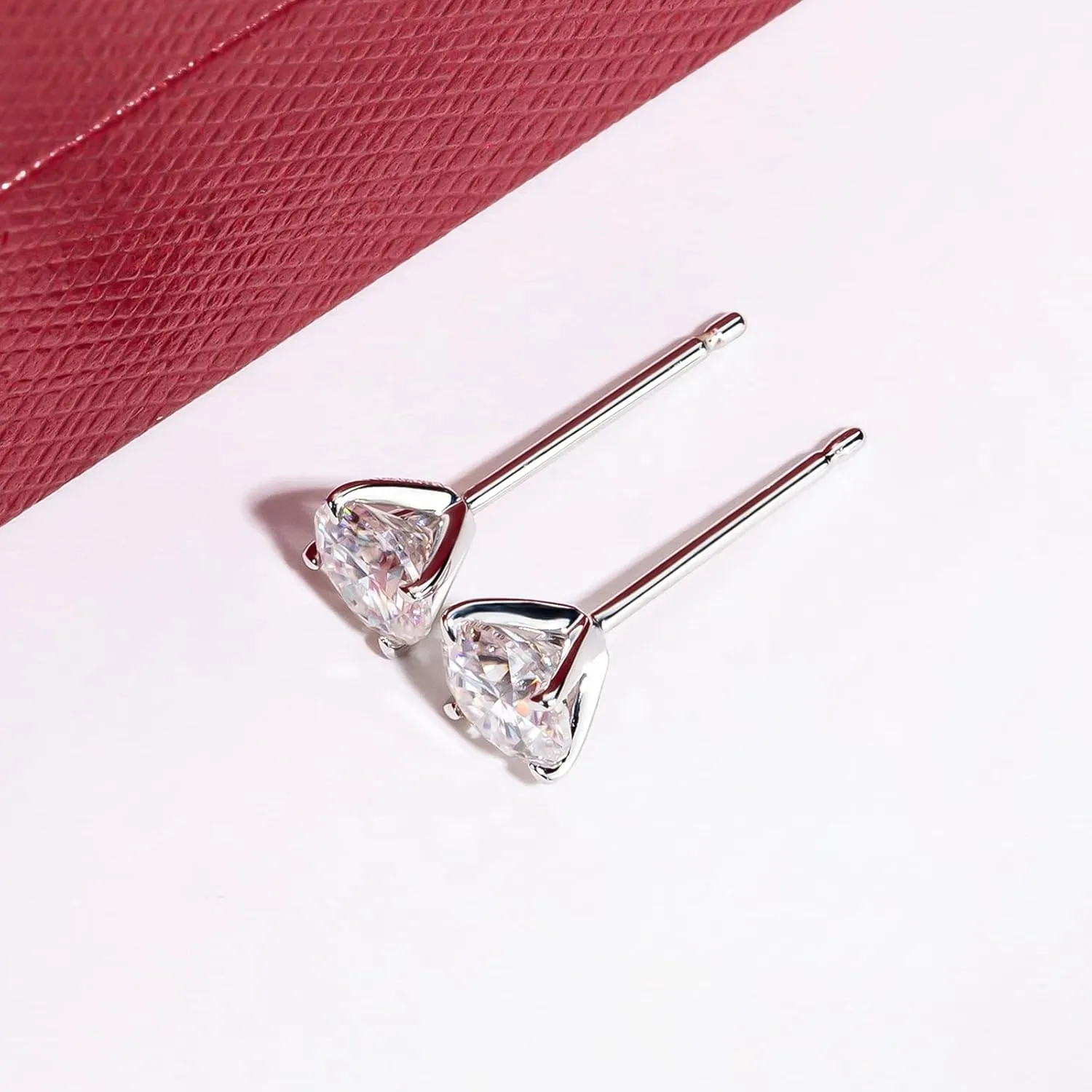 14K Solid White Gold Moissanite Stud Earrings, -4 CTTW, D Color & Flawless Moissanites, 4 Prongs Earring Gifts for Women Men, Elegant Jewelry Box Packed