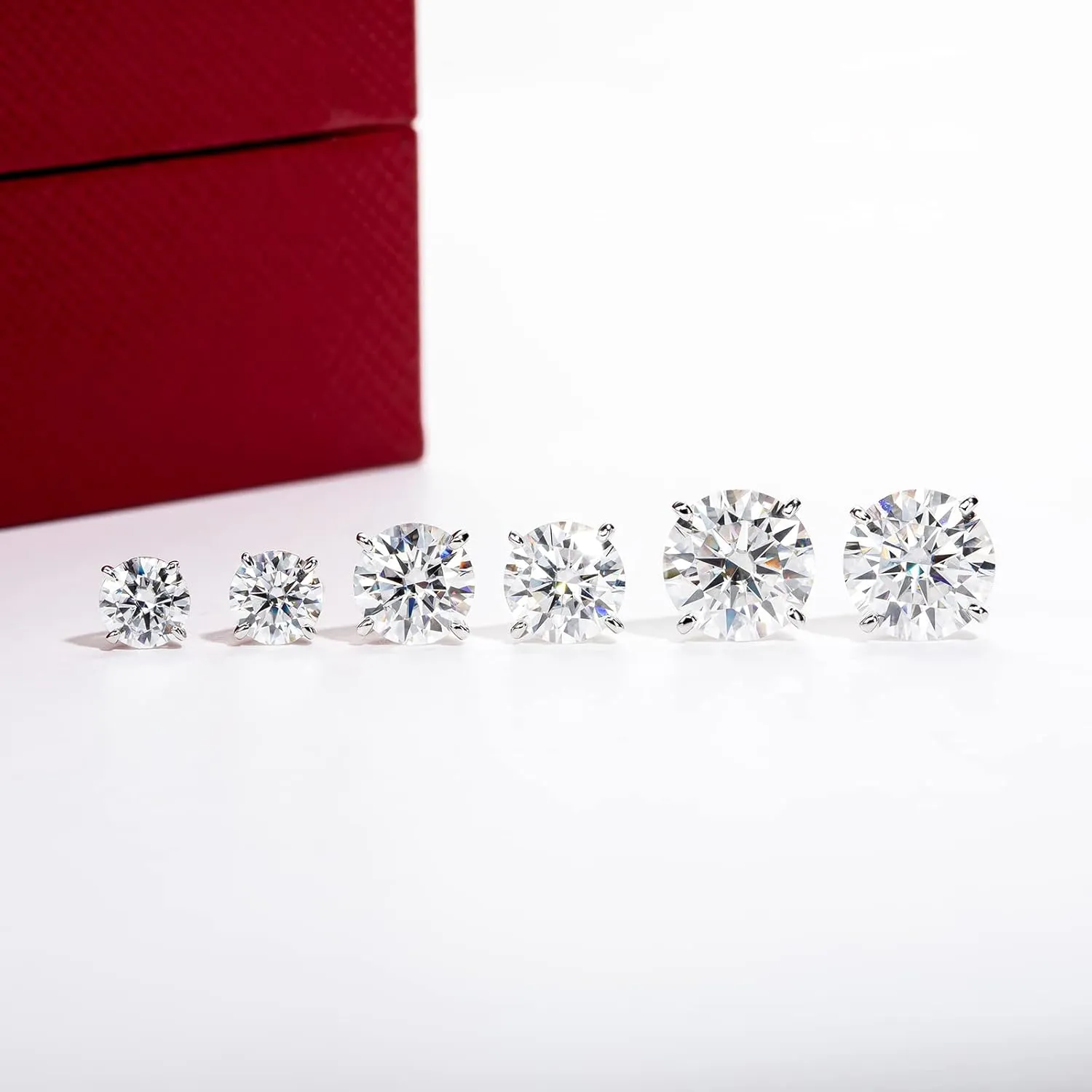 14K Solid White Gold Moissanite Stud Earrings, -4 CTTW, D Color & Flawless Moissanites, 4 Prongs Earring Gifts for Women Men, Elegant Jewelry Box Packed
