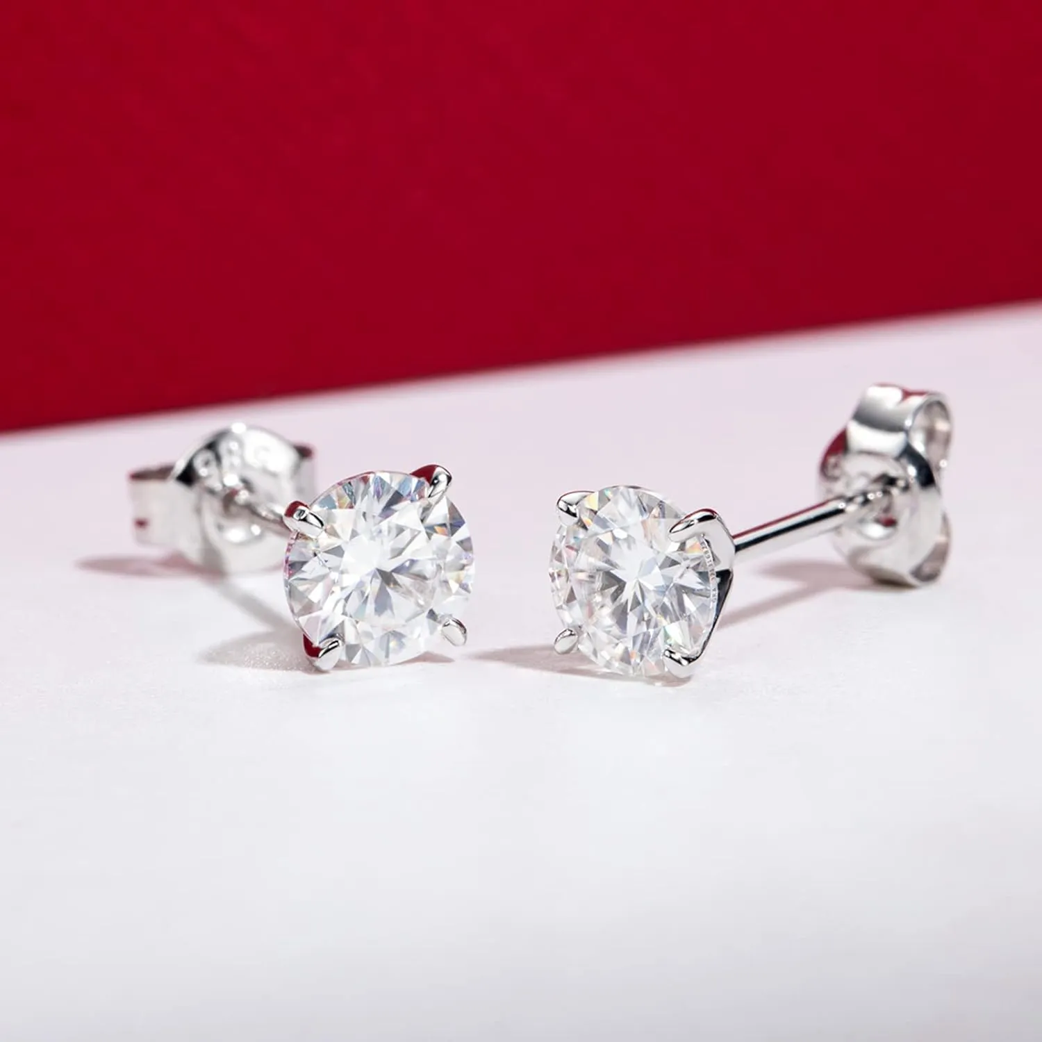 14K Solid White Gold Moissanite Stud Earrings, -4 CTTW, D Color & Flawless Moissanites, 4 Prongs Earring Gifts for Women Men, Elegant Jewelry Box Packed