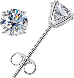 14K Solid White Gold Moissanite Stud Earrings, -4 CTTW, D Color & Flawless Moissanites, 4 Prongs Earring Gifts for Women Men, Elegant Jewelry Box Packed