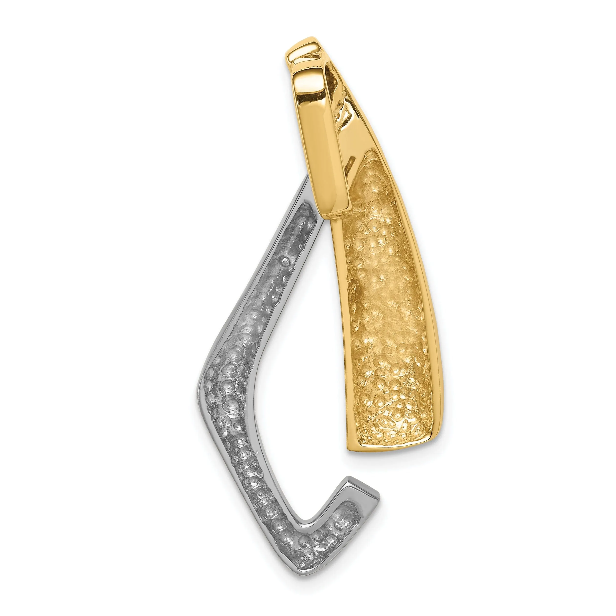 14k Two Tone Gold Polished Finish Solid Reversible Fancy Style Shape Omega Slide Pendant fits upto 8 mm Omega